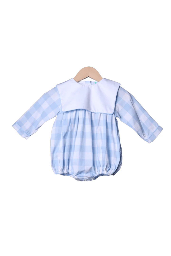 Blue Gingham Long Sleeve Bib Bubble | The Smocked Flamingo