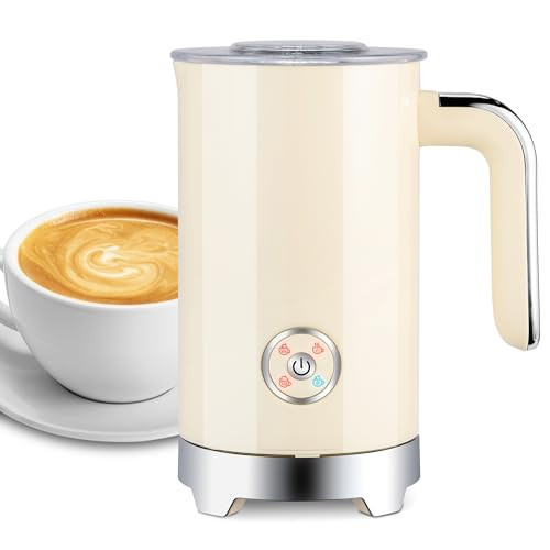 SUSTEAS Milk Frother and Steamer, Electric 4 in 1 Warm and Cold Foam Maker, Automatic Shut-Off Frother with Two Whisks for Latte, Cappuccino, Hot Chocolate, 500W, Beige, 8oz/240ml | Amazon (US)