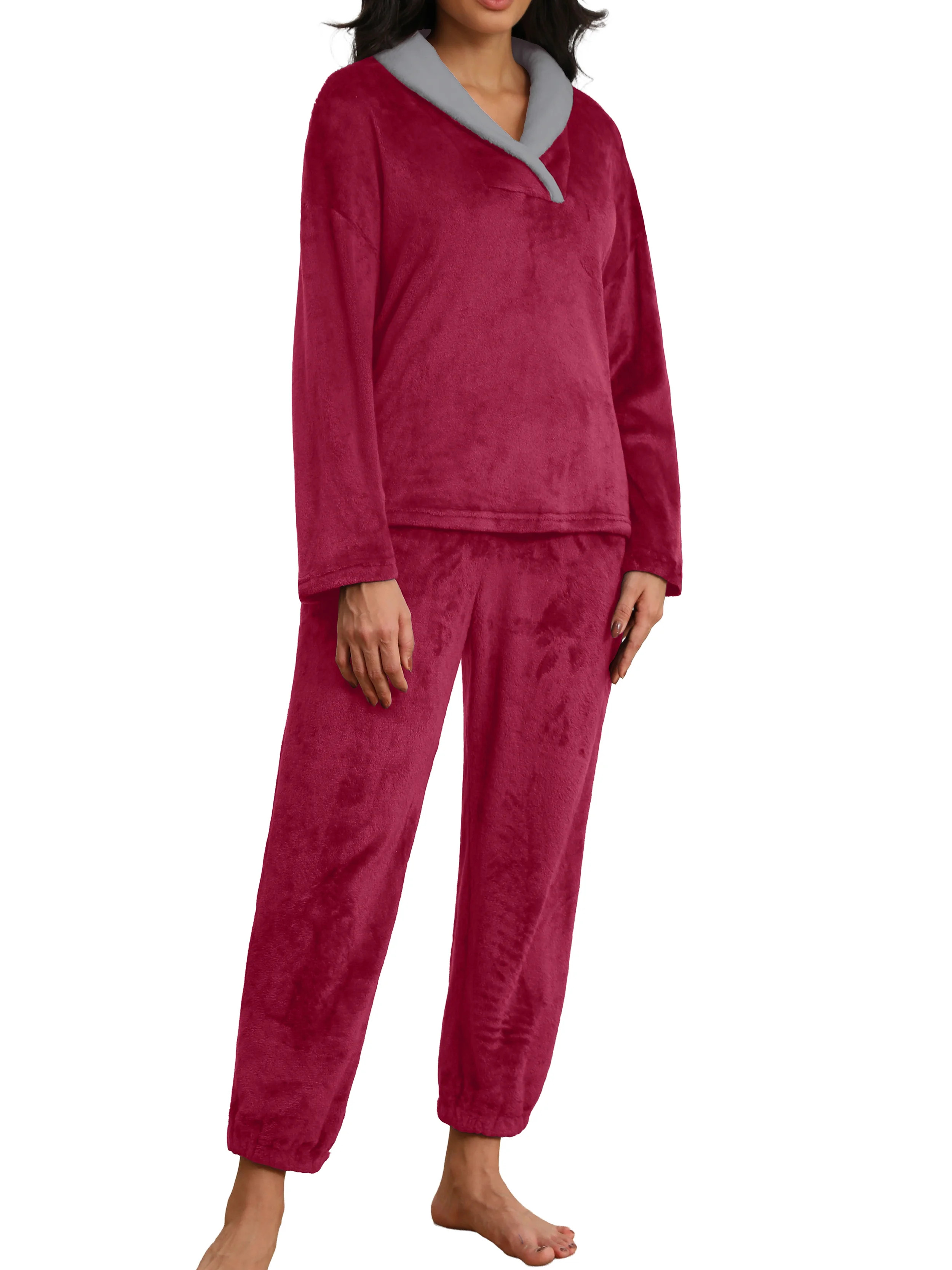 MINTREUS Women's Fluffy Pajamas Set Coral Fleece Pullover Pants Plush Sleepwear 2 Piece Pjs Set W... | Walmart (US)