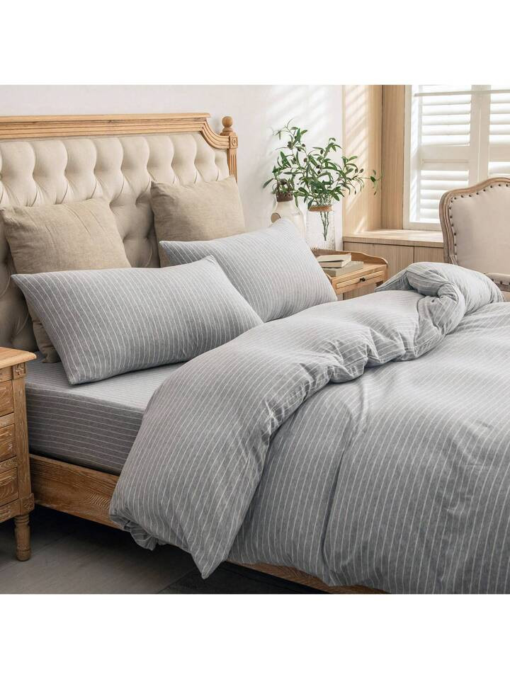 Premium 100% Cotton Jersey Duvet Cover Set (No Comforter Included) Soft As T-Shirt Breathable Str... | SHEIN