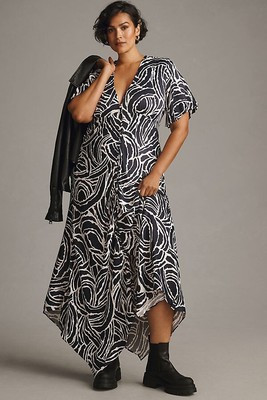 By Anthropologie Short-Sleeve V-Neck Button-Front Midi  dress 26W new   nwt  | eBay | eBay US