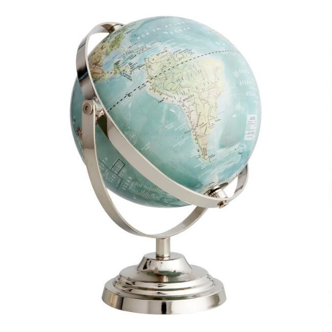 Lacquered Light Blue Globe on Silver Stand | World Market