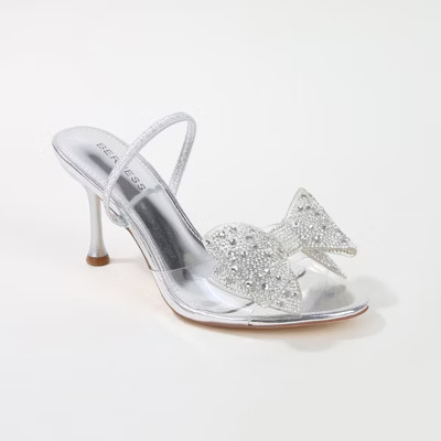 Berness Women's Fonda Clear Heeled Sandals with Rhinestone Bow Silver 5.5 | Target