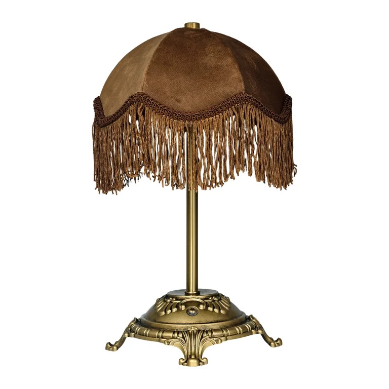 Home Decor Collection Sterling & Noble Home Brown Velvet Fringe Victorian Style Rechargeable Tabl... | Walmart (US)