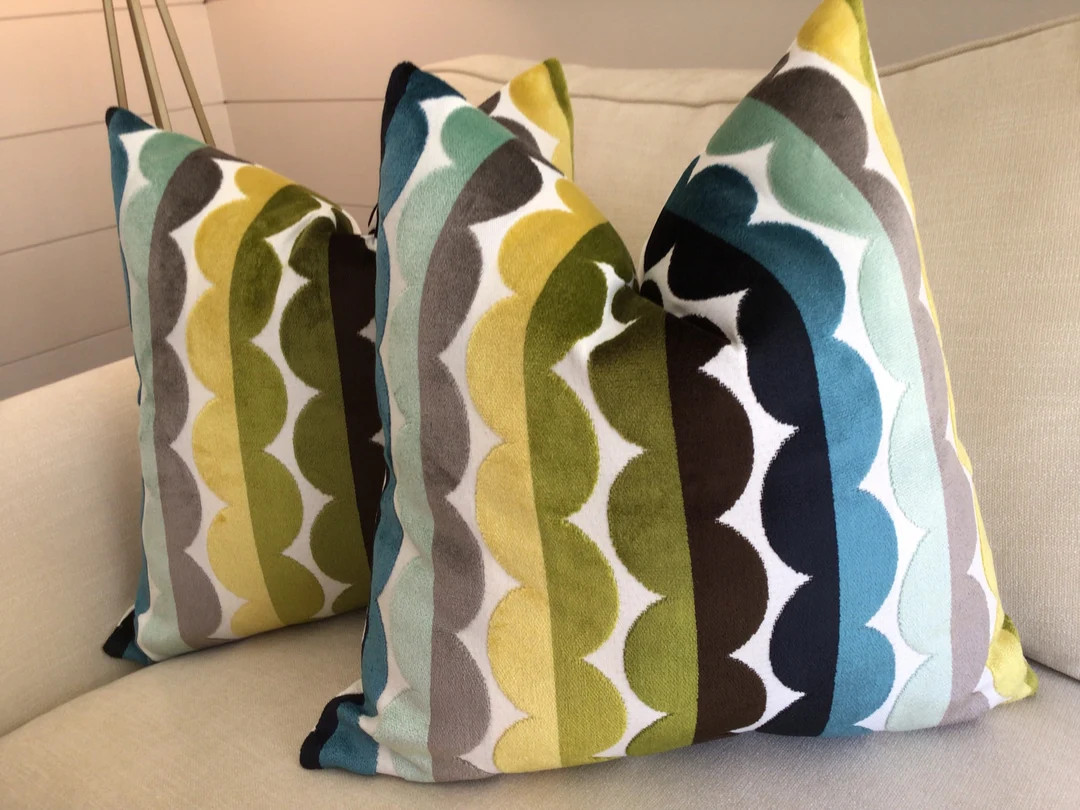 Jonathan Adler for Kravet “SEASIDE” Semicircle Lovely Velvet Fabric Pillow Covers - Etsy | Etsy (US)