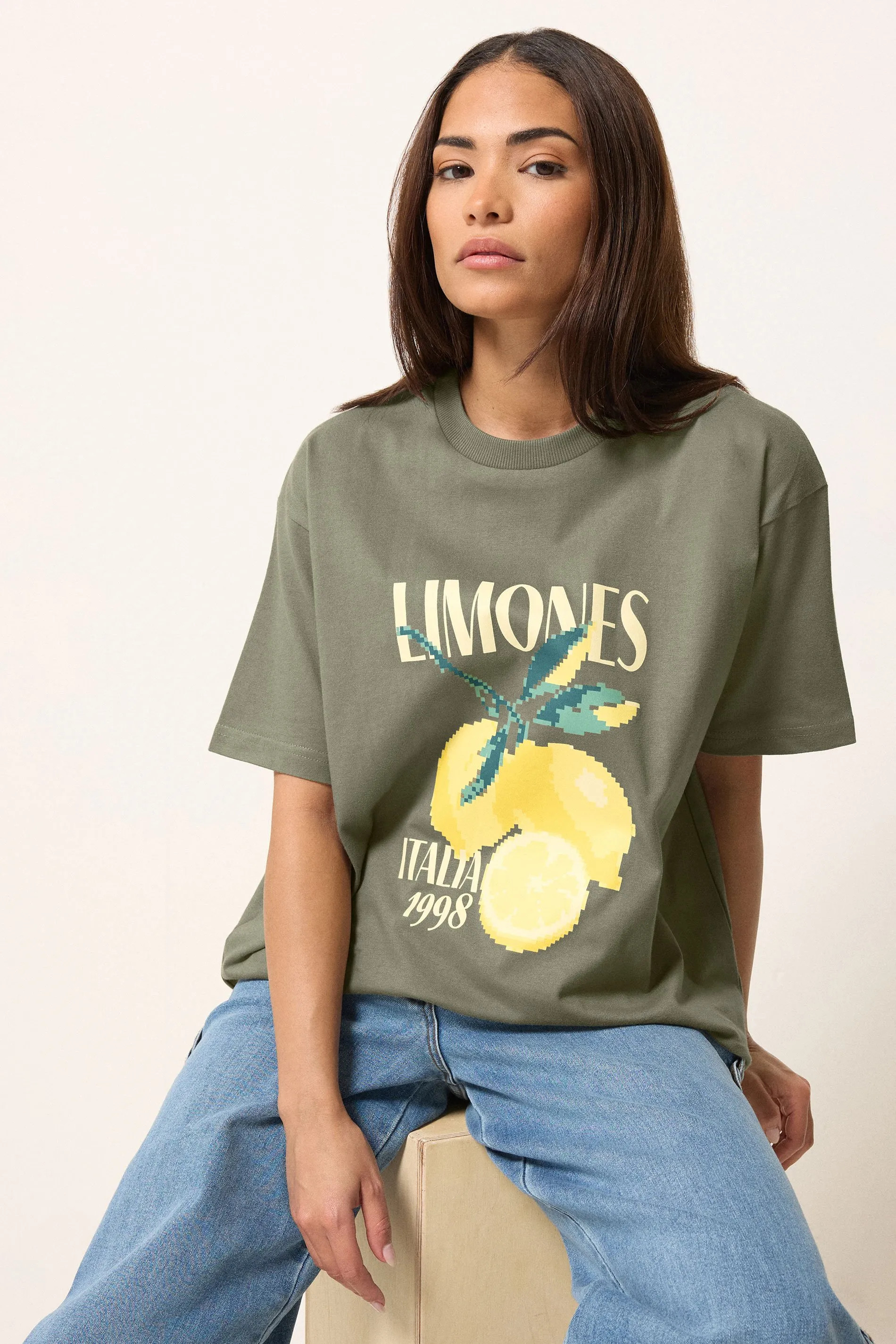 Green PixieGirl Petite Lemon Graphic Oversized T-Shirt | Debenhams | Debenhams UK
