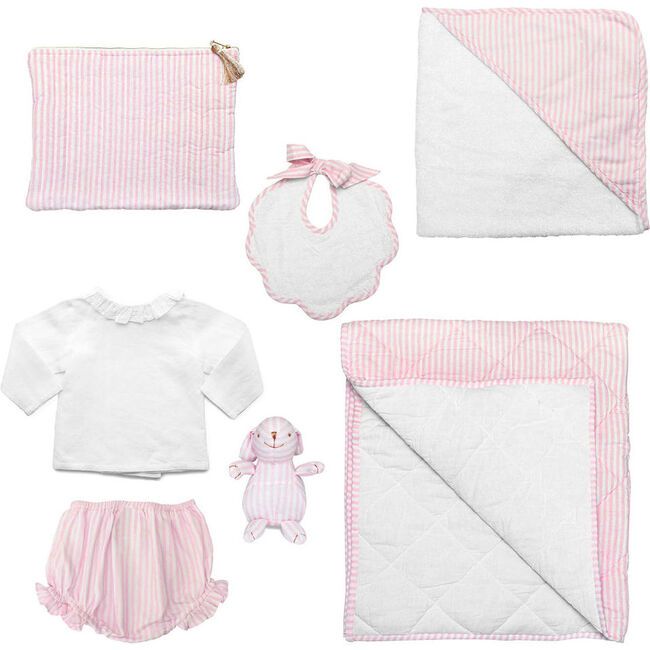 Luxe Baby Gift Set, Palm Beach Pink Stripe | Maisonette