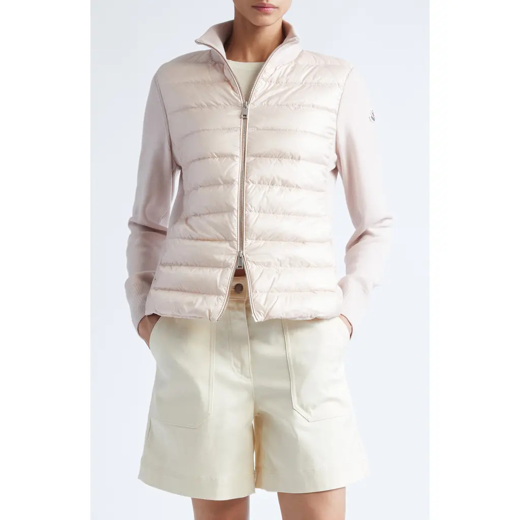 Moncler Wool Knit & Quilted Down Cardigan in Mother Of Pearl at Nordstrom, Size Small | Nordstrom