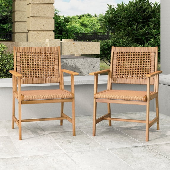SUMMIT LIVING 2-Piece Acacia Wood Patio Dining Chairs (Weight Capacity 350 lbs) with Rattan Seat ... | Walmart (US)