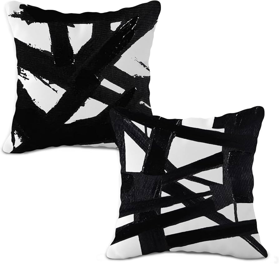 White and Black Pillow Covers,Black and White Abstract Throw Pillow Covers 18x18,Modern Black & W... | Amazon (US)