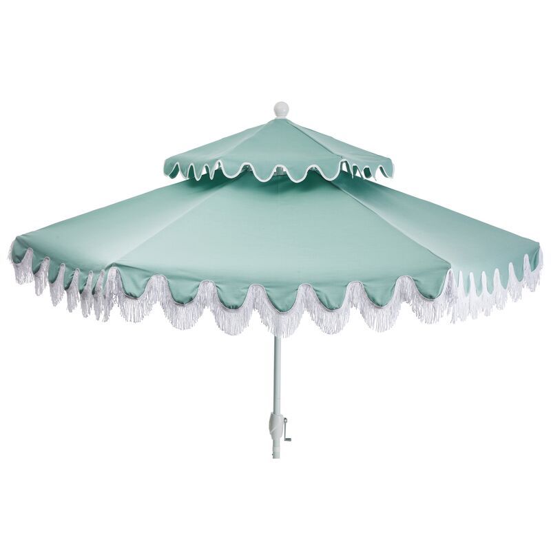 Daiana Two-Tier Fringe Patio Umbrella, Mint | One Kings Lane