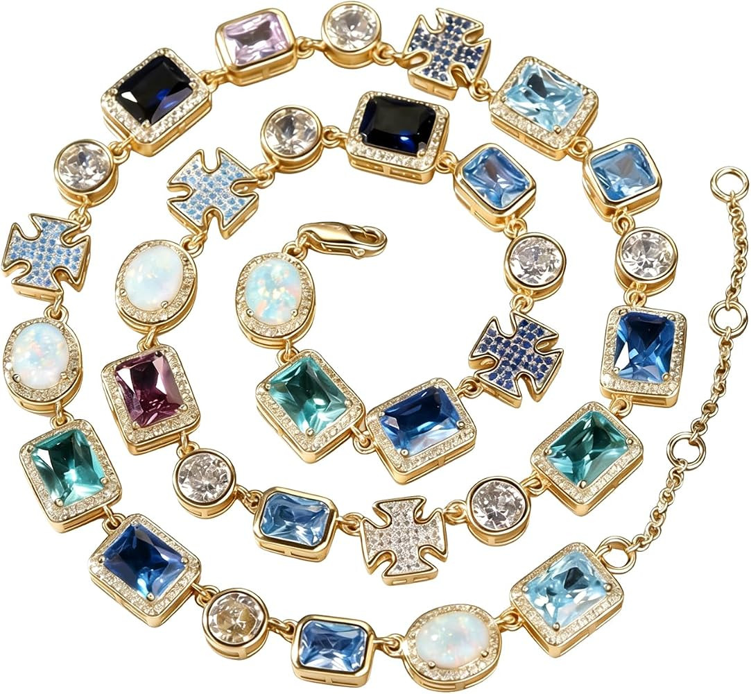 HELLOICE 10mm Multicolored Gemstones Chain Necklace for Women Men Iced Out 5A+ Cubic Zirconia Col... | Amazon (US)