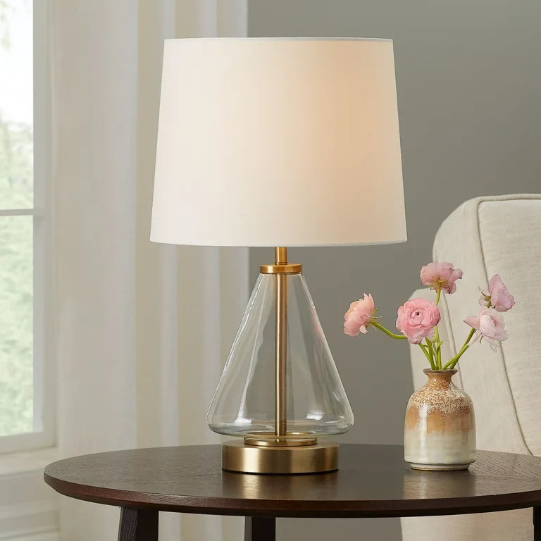 Better Homes & Gardens Glass with Brass Base Table Lamp, 18" H - Walmart.com | Walmart (US)