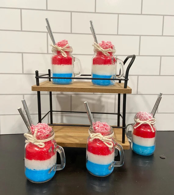 FAUX Red White and Blue SLUSHIE in MINI Glass Mason Jar  | Etsy | Etsy (US)