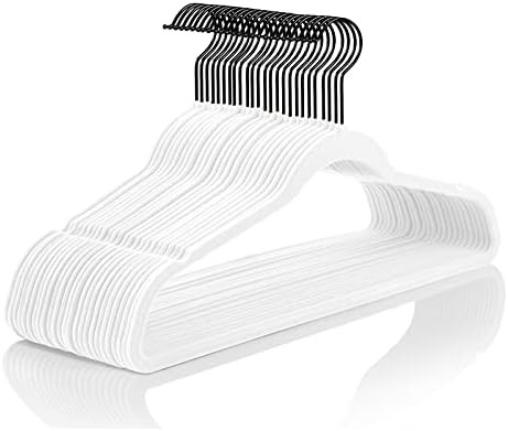 Premium Velvet Hangers (Pack of 50) Heavyduty - Non Slip - White Velvet Suit Hangers - Black Coated  | Amazon (US)
