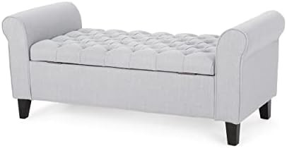Christopher Knight Home Keiko Fabric Armed Storage Bench, Light Grey | Amazon (US)
