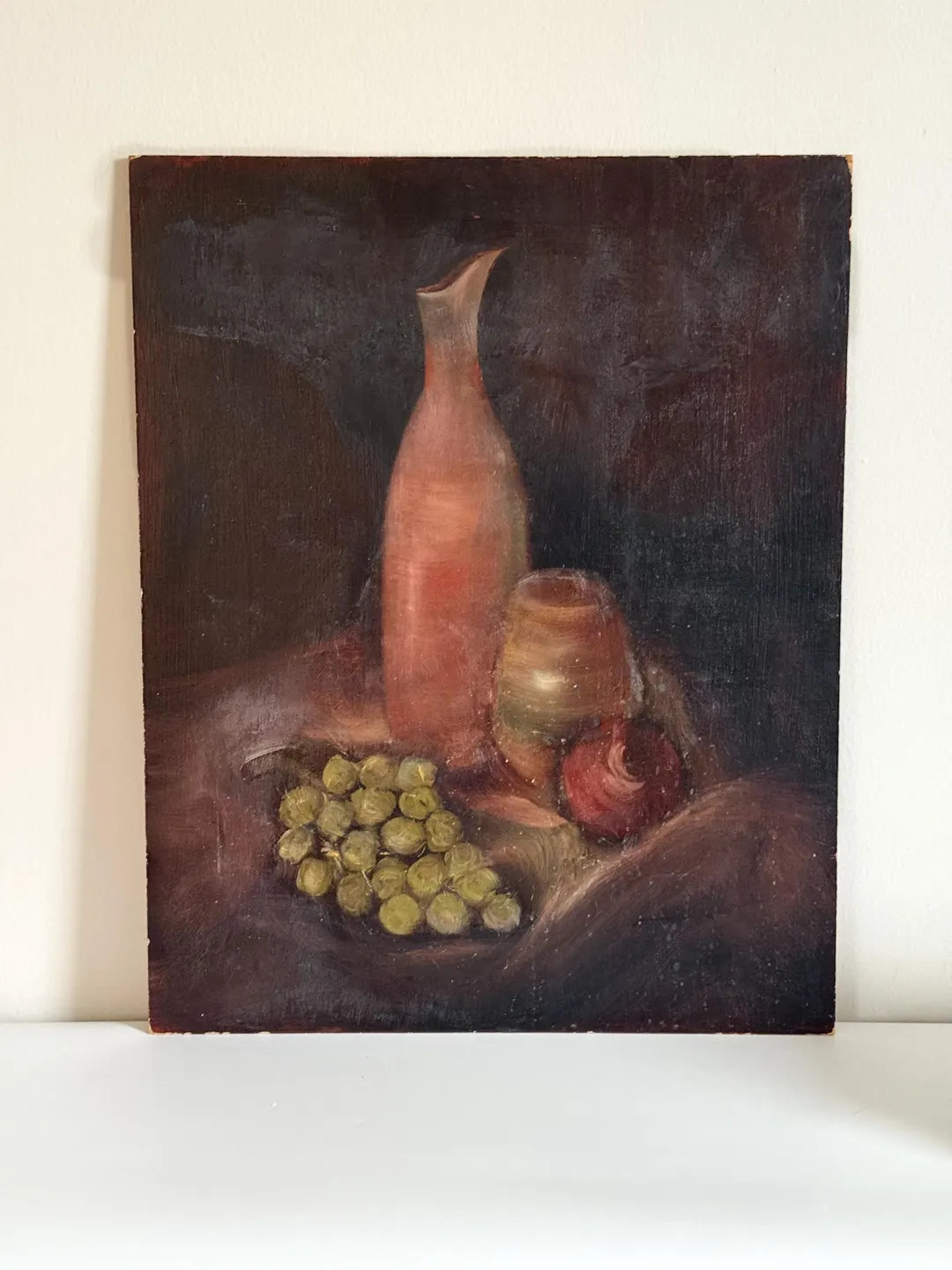 Vintage Still Life Oil Painting on Board, Moody Fruit and Vase Artwork | Etsy (US)