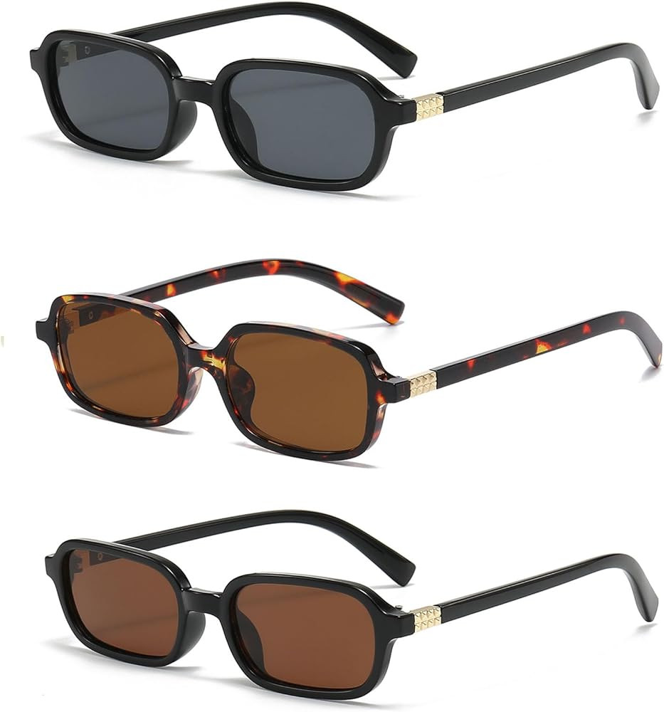 LJCZKA Retro Rectangle Sunglasses for Women Men Trendy Small Square Sunglasses 90s Vintage Narrow... | Amazon (UK)