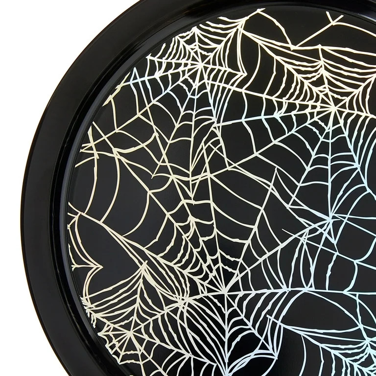 Halloween Round Metal Tray with Iridescent Spider Web Detail, 12 in, Way To Celebrate, Party Favo... | Walmart (US)