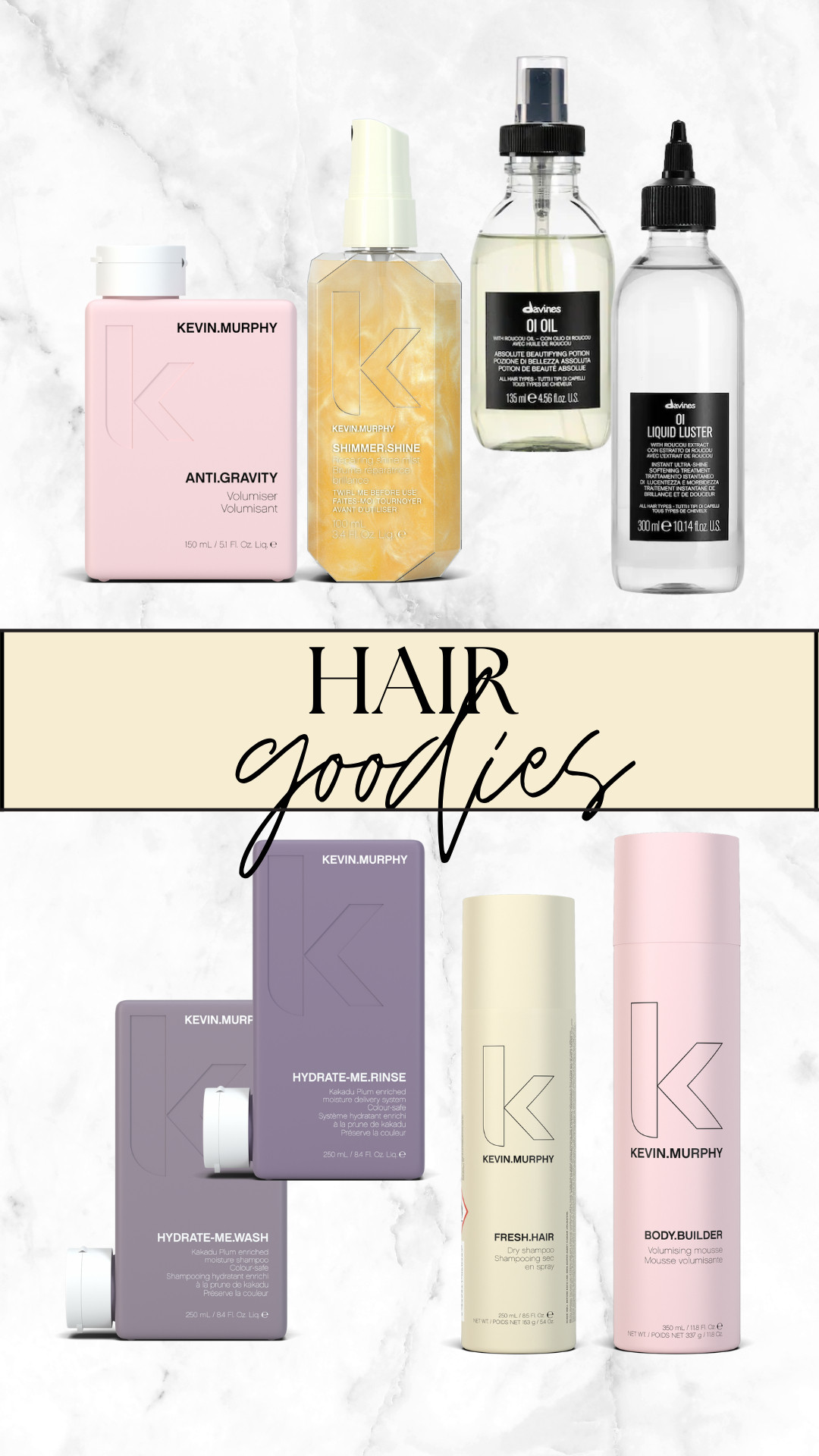 Been using Kevin Murphy and Davines hair care for years- they're a game changer. 

Just need a little pick me up? Try the Anti-Gravity (an insane root lifter that lasts for days) and the Shimmer Shine (the best scent and shine). 

 #LTKFindsUnder50 #LTKBeauty #LTKTravel