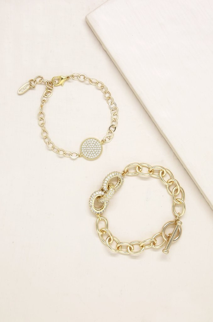 Mixed Crystal Disc & 18k Gold Plated Link Chain Bracelet Set | Ettika