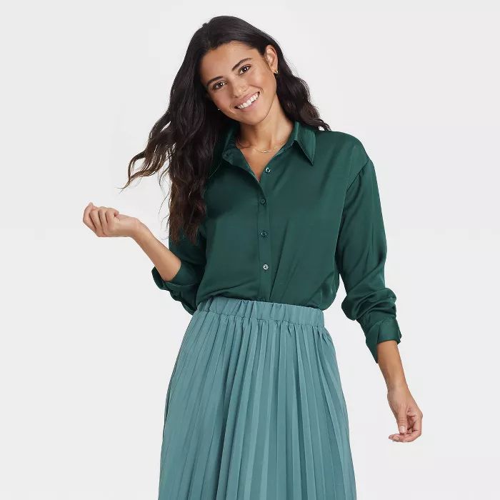 Women's Long Sleeve Satin Shirt - A New Day™ | Target