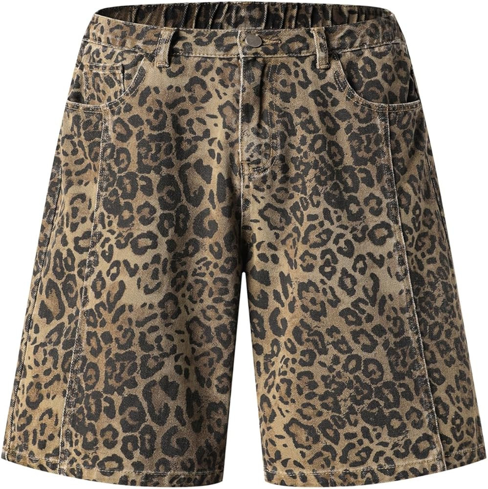 Unisex Leopard Jorts Women Baggy Cheetah Shorts Vintage Straight Leg Jeans Casual Y2K Streetwear | Amazon (US)