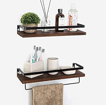 SODUKU Floating Shelves Wall Mounted Storage Shelves for Kitchen, Bathroom,Set of 2 Brown | Amazon (US)