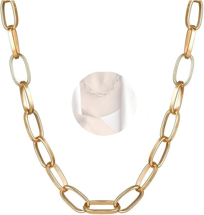 Inilbran Chunky Link Chain Necklace Boho Paperclip Chain Necklace Retro Chain Necklace Gold Neckl... | Amazon (UK)