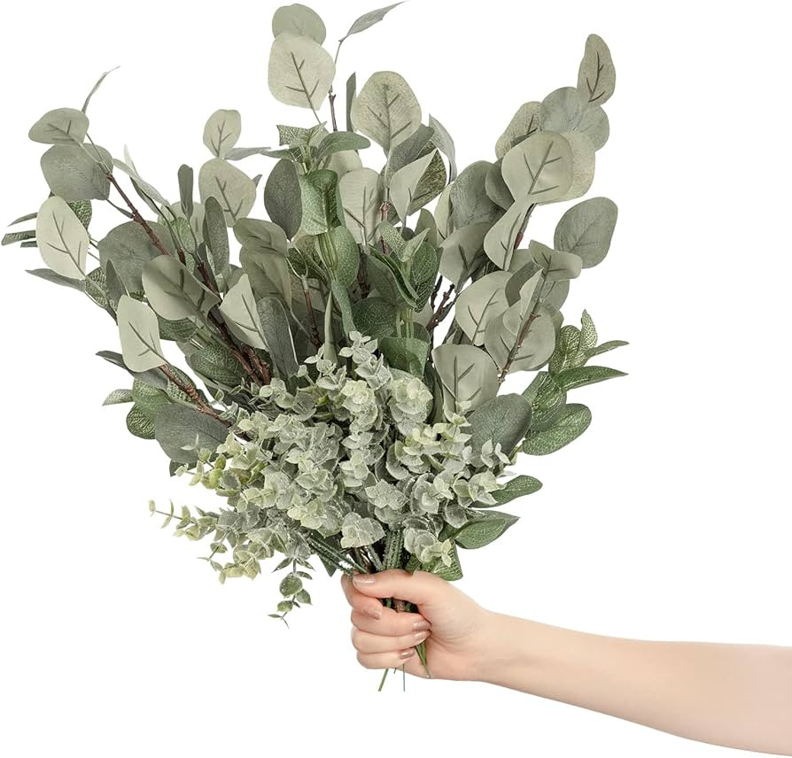 Ling's Moment Artificial Eucalyptus Greenery Stems, 19pcs with 3 Kind of Filler Greenery Silver D... | Amazon (US)