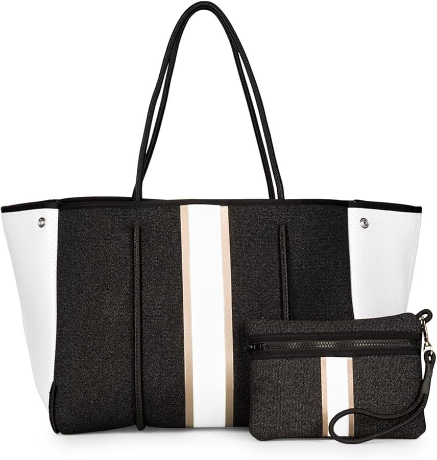 Haute Shore - Greyson Bravo Neoprene Tote Bag w/Zipper Wristlet Inside, Black Denim W/Rosegold & ... | Amazon (US)