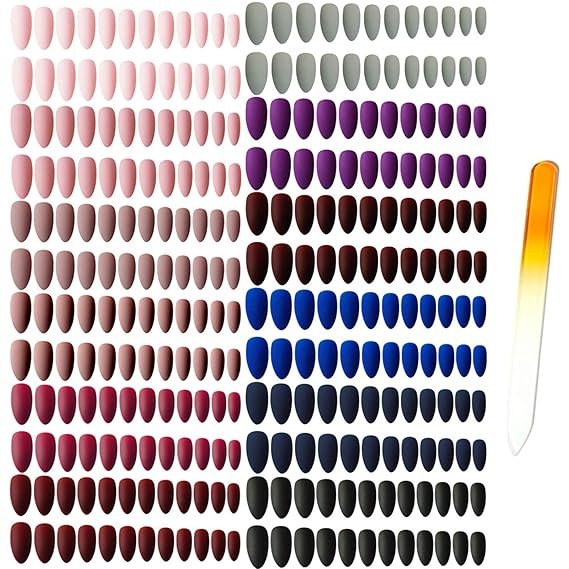 editTime 12 sets/288pcs Solid Colors Matte Acrylic Stiletto False Nails Full Cover Fake Nails Tip... | Amazon (US)