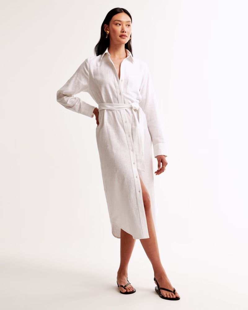 Linen-Blend Midi Shirt Dress | Abercrombie & Fitch (US)