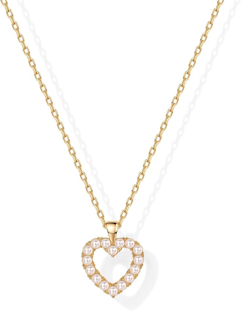 PAVOI 14K Gold Plated Cubic Zirconia Heart Necklace | Cute Dainty Love Pendant Necklaces for Wome... | Amazon (US)