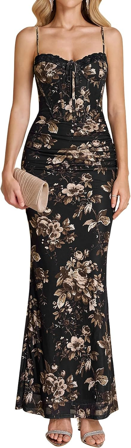Corset Floral Long Formal Wedding Guest Dresses for Women Vintage | Amazon (US)