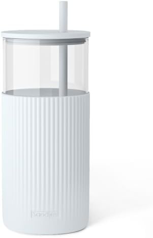 SANDJEST Glass Water Bottle with Silicone Sleeve 20oz, Glass Tumbler with Straw and Lid, Smoothie... | Amazon (US)