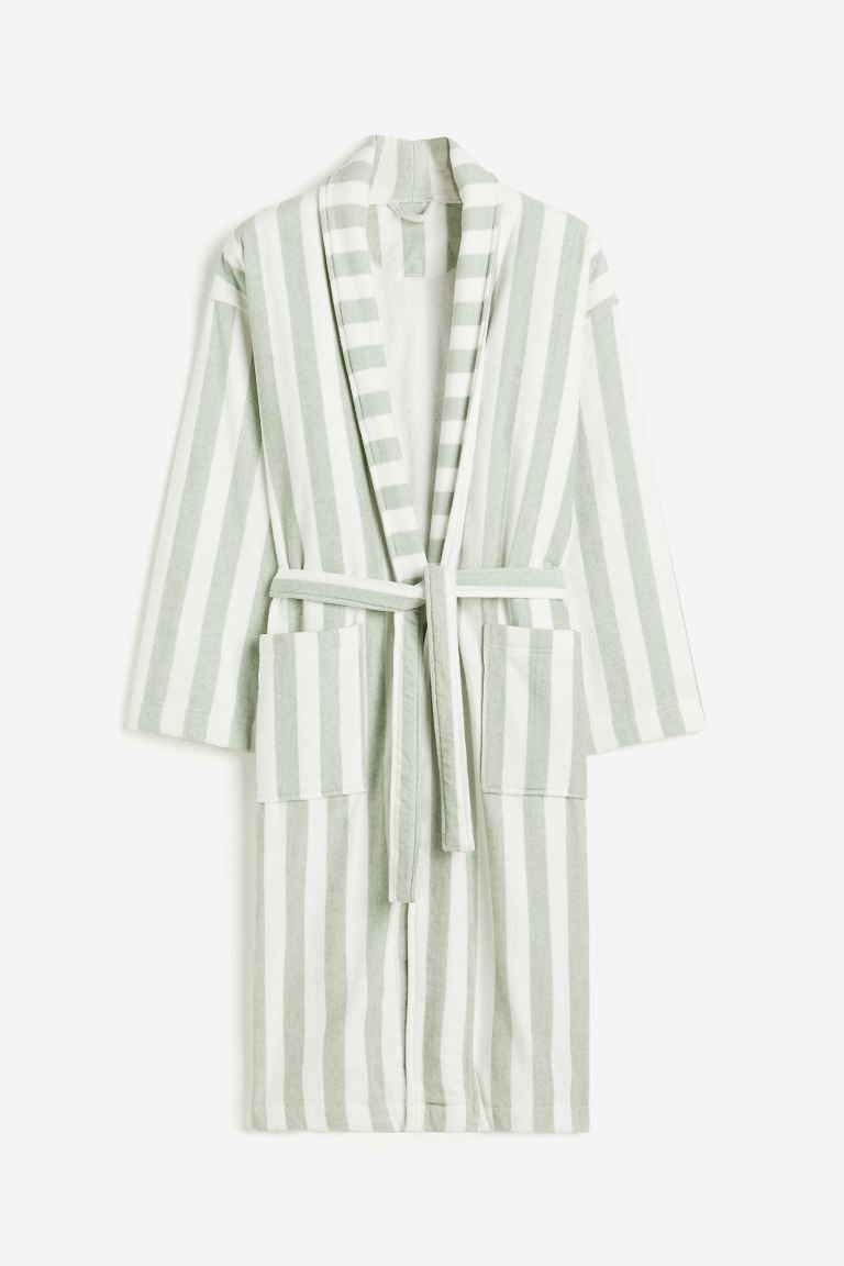 Striped Cotton Terry Bathrobe - Light green/striped - Home All | H&M US | H&M (US + CA)