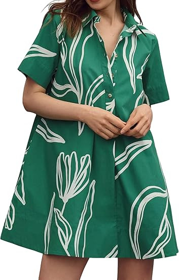 Minivestido tipo túnica de manga corta para mujer, con botones, blusa, vestido corto de verano, ... | Amazon (US)