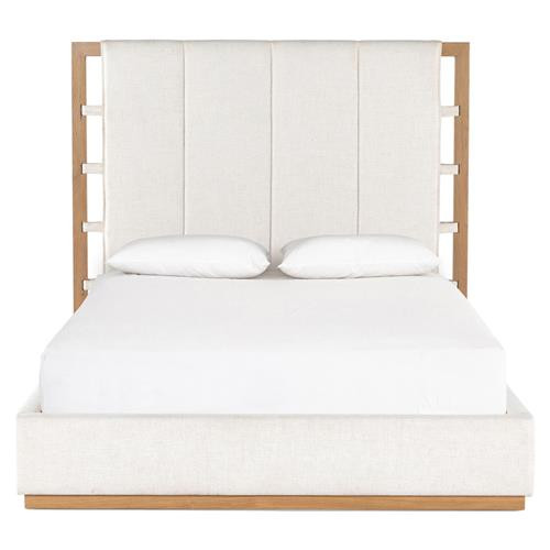 Henry Modern Classic Cream Performance Brown Solid Oak Wood Bed - Queen | Kathy Kuo Home