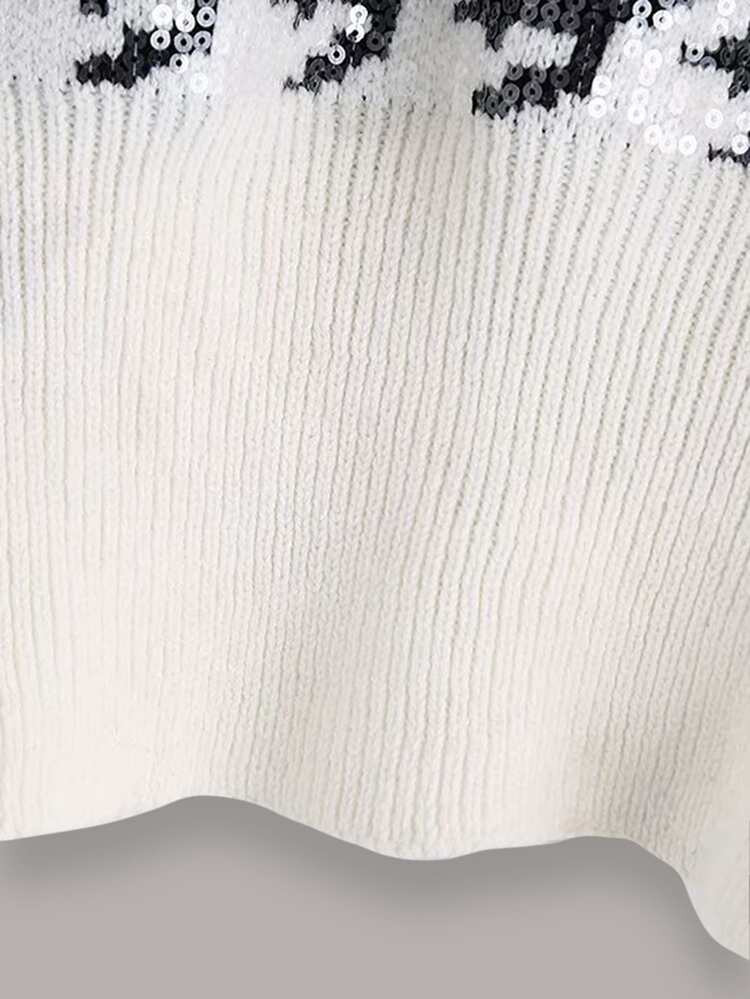 Big Bow Contrast Sequins Houndstooth Sweater | SHEIN