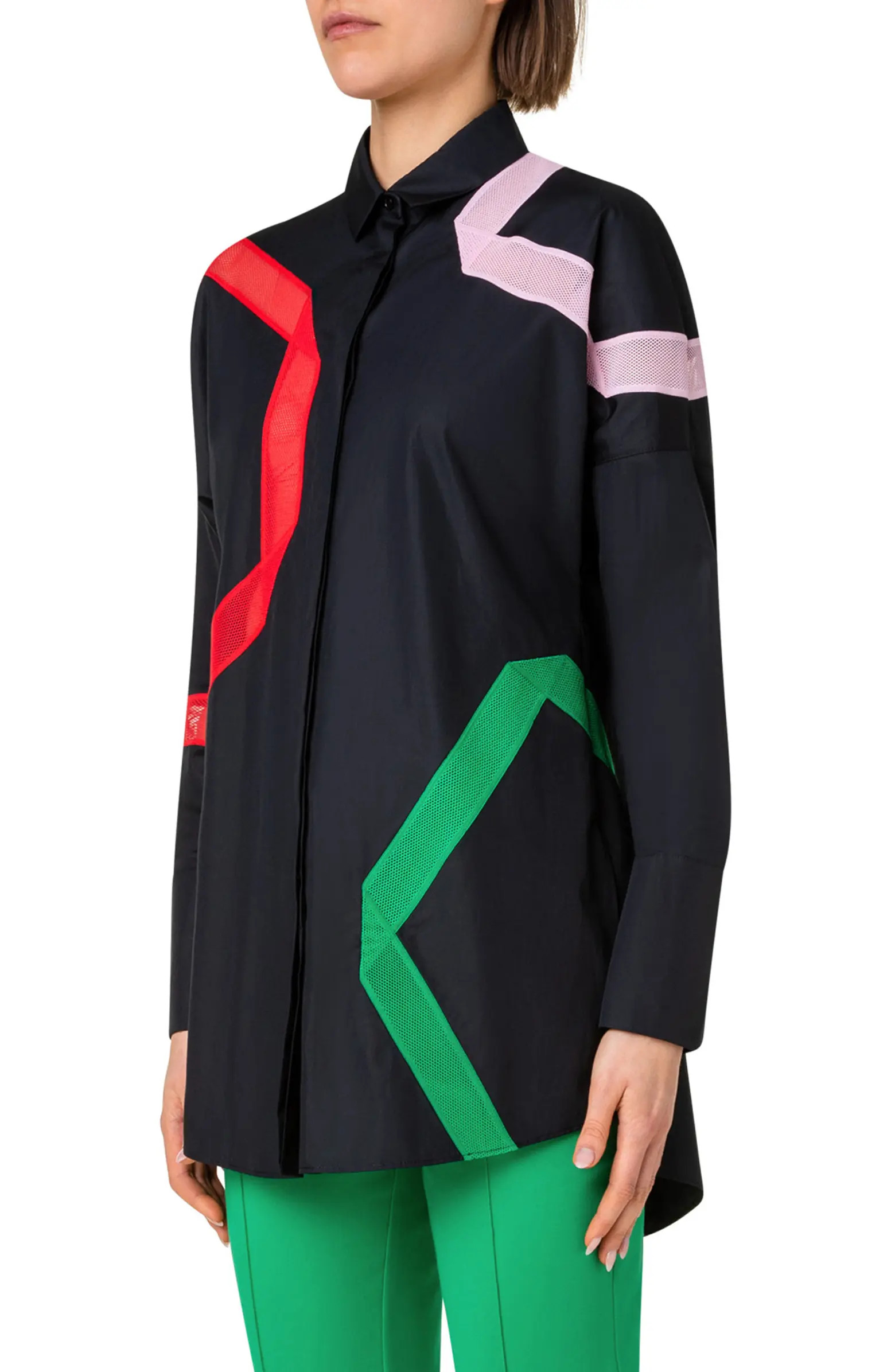 Mesh Inlay Cotton Poplin Blouse | Nordstrom