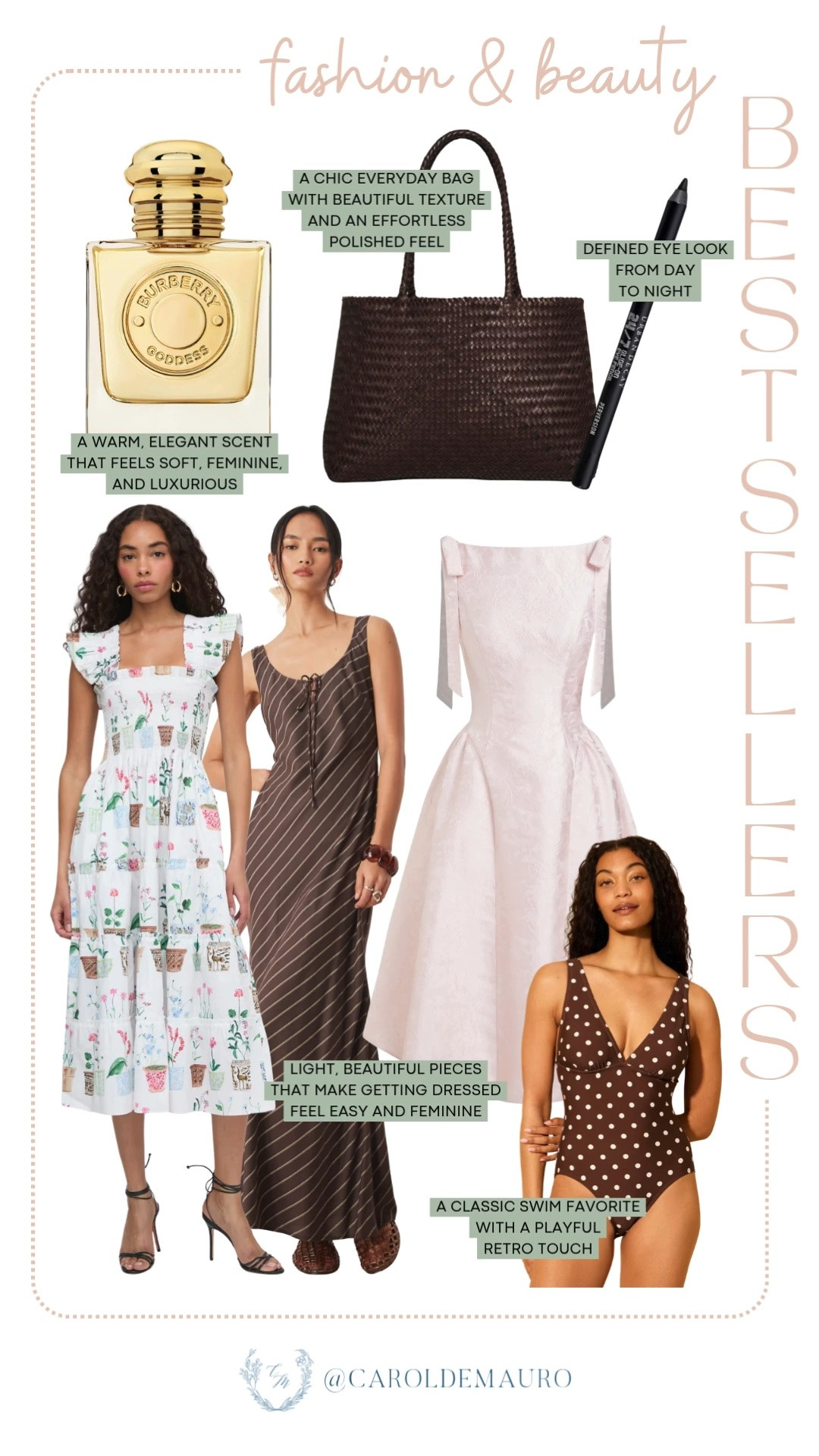 fashion finds, beauty favorites, weekly bestsellers, summer dresses, polka dot one piece swimsuit, eyeliner, woven tote bag, burberry goddess perfume, follower favorites

#LTKootd #LTKBeauty #LTKU