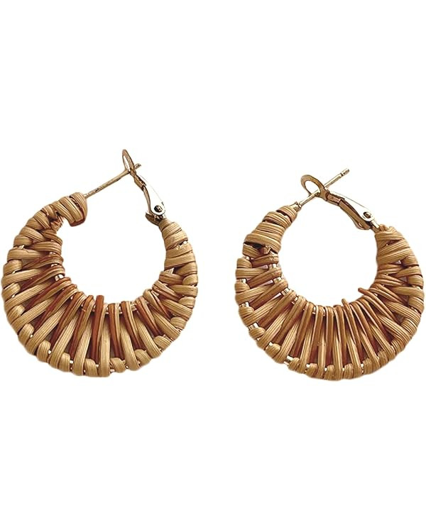 Lightweight Geometric Rattan Earrings for Women Handmade Braid Woven Raffia Straw Wicker Hoop Sta... | Amazon (CA)