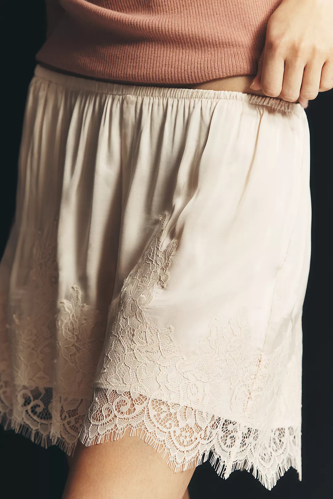 LyreBird Heirloom Lace-Trim Satin Shorts | Anthropologie (US)