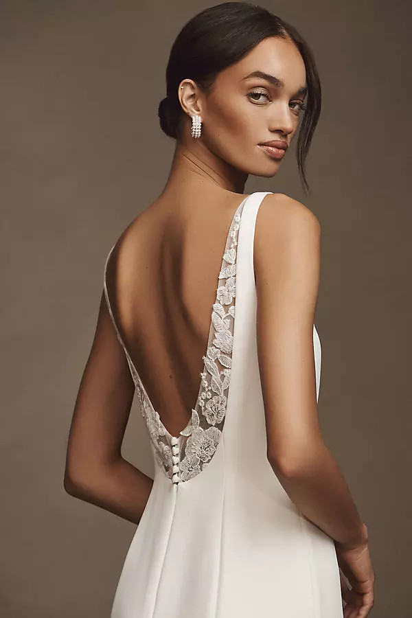 Jenny by Jenny Yoo Portia Square-Neck Fit & Flare Crepe Wedding Gown By Jenny Yoo in White Size Us 2 | Anthropologie (US)