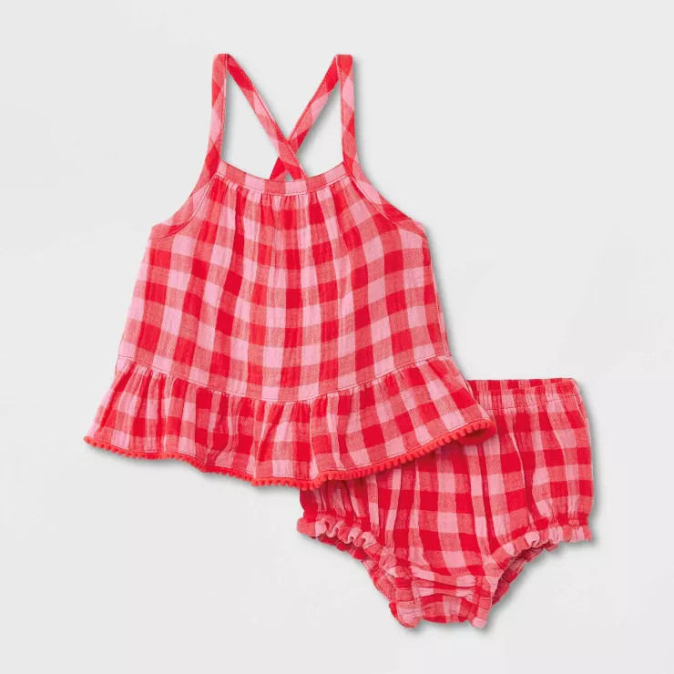 Baby Girls' Gauze Gingham Tank Set - Cat & Jack™ Pink | Target
