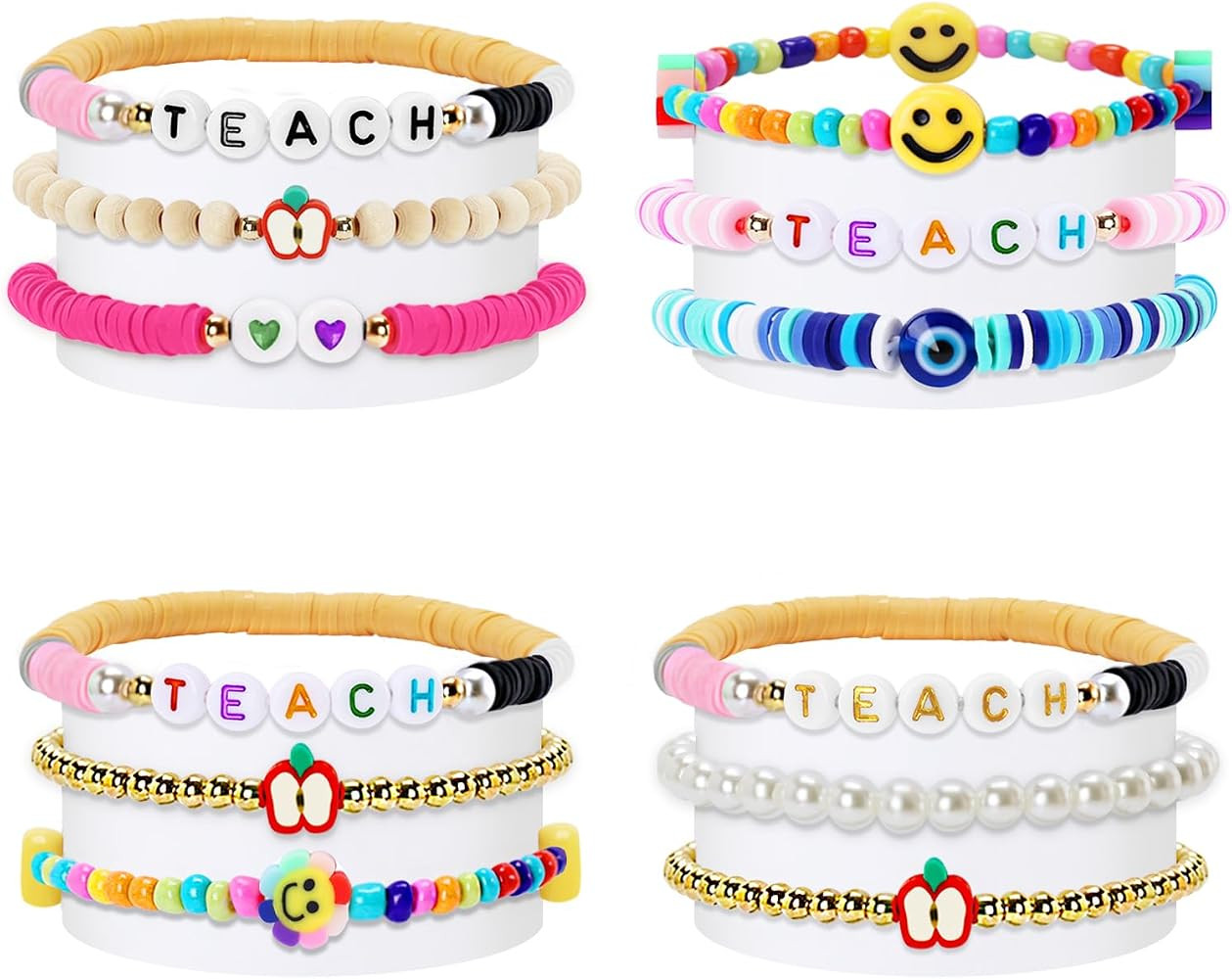 Teacher Appreciation Bracelets 12 PCS Teacher Bracelets Stackable Beaded Bracelets with Charms Ba... | Amazon (US)