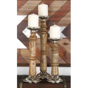 3 Piece Wood Candlestick Set | Wayfair North America