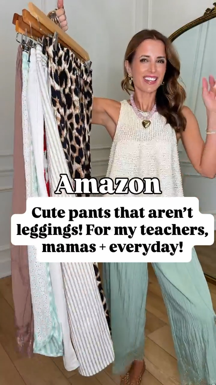 Cute Amazon pants that aren’t leggings! Wide leg pants. Wearing smallest size in each. Summer outfit. Vacation outfit. Mom outfit. Every day outfit. Teacher outfits. Business casual. Leopard pants. Striped pants. Beach pants. XS in bodysuit and smallest size in tops. Jelly ballet flats run a smidge big. I’m a 6.5 and did a 6 in these. Woven ballet flats are TTS.

#LTKootd #LTKPetite #LTKWorkwear