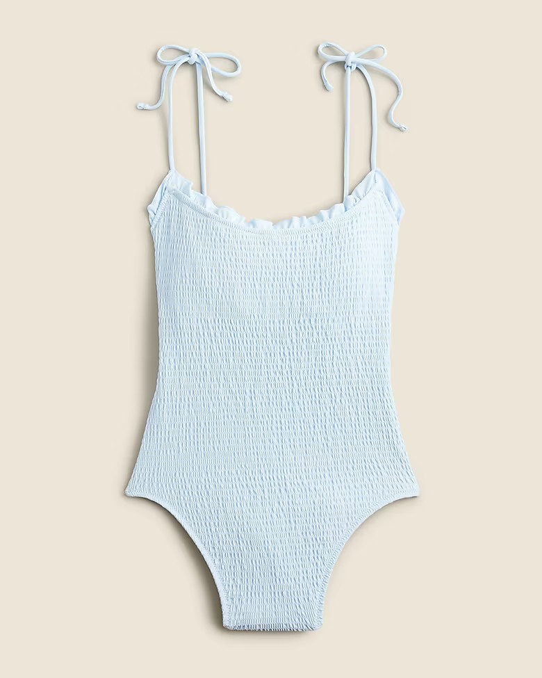 Smocked tie-shoulder one-piece swimsuit | J. Crew US